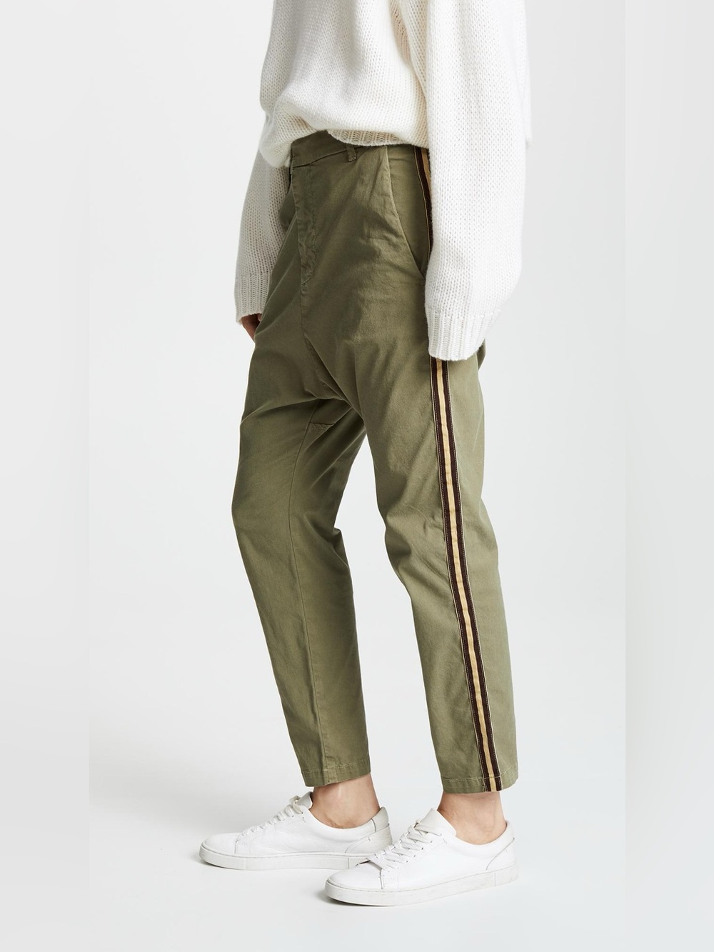 Nili Lotan Paris Pants Tape Trim Olive Green Striped Relaxed Pants Size 2